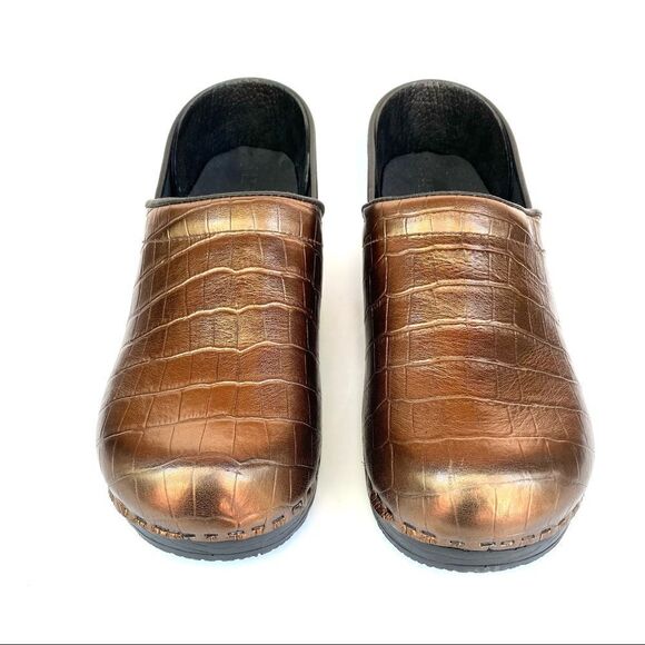 Bjork Eva Croco Embossed Metallic Bronze Leather Clogs - Picture 3 of 8